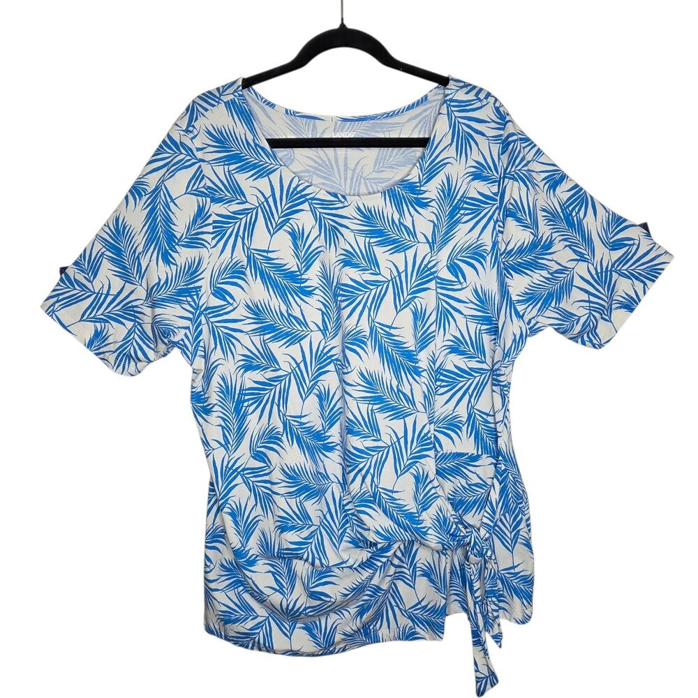 Lands End Womens Blue Tropical Side Tie Top Plus‎ SZ 2X Resort Coastal Mature